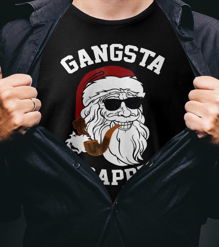 Gangsta Wrapper Santa Smoking Pipe With Sunglasses T-Shirt