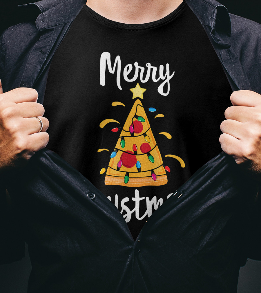 Merry Crustmas Christmas Men Boy Pizza Tree T-Shirt