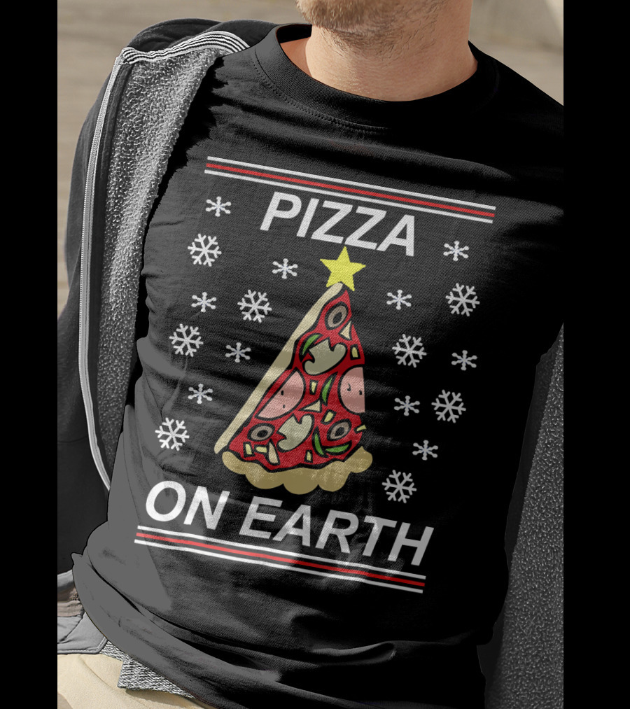 Pizza On Earth Holiday Slice Snowflakes T-Shirt
