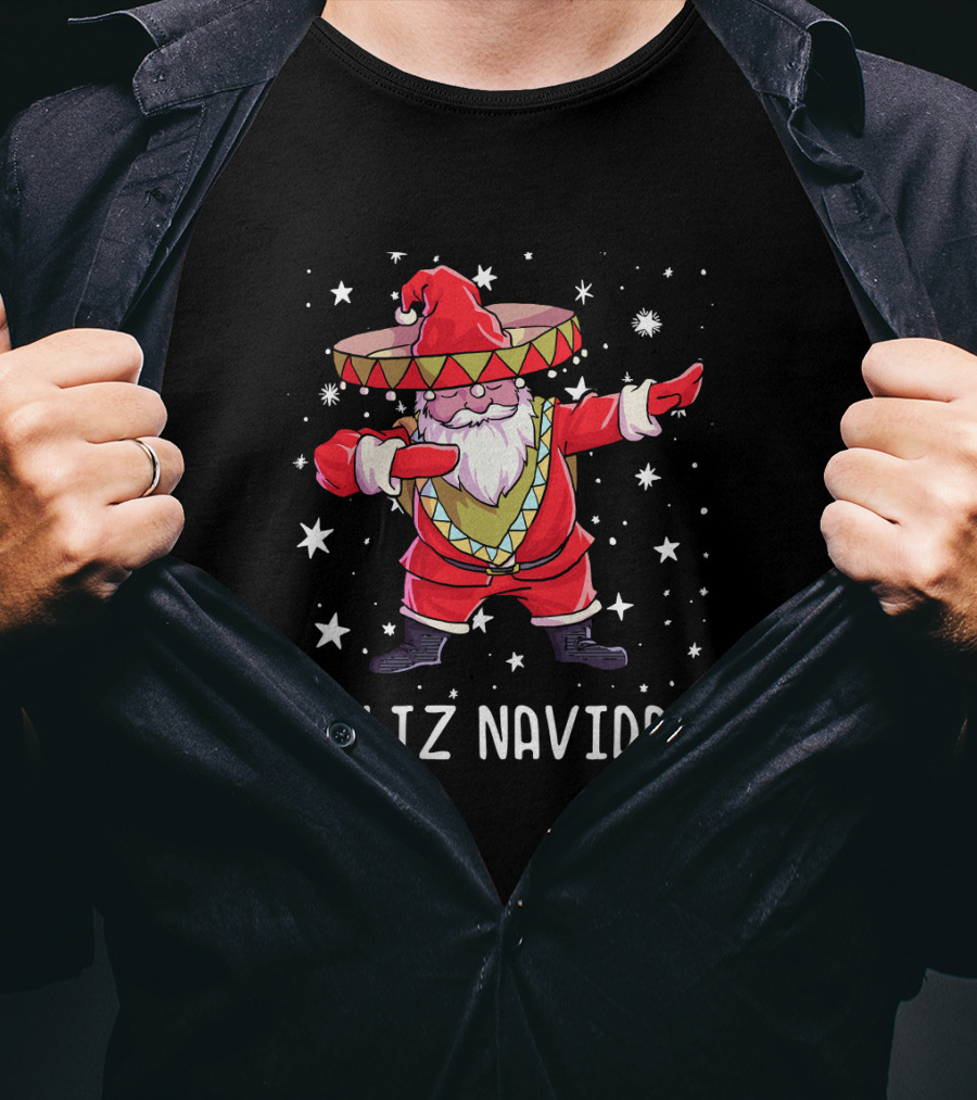 Feliz Navidad Dabbin' Santa In Sombrero Poncho Christmas T-Shirt
