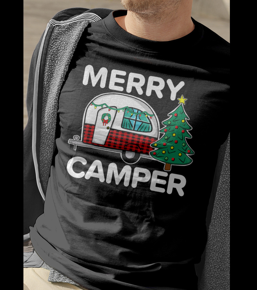 Merry Camper Vintage Camper Christmas Tree Retro Holiday Decor T-Shirt