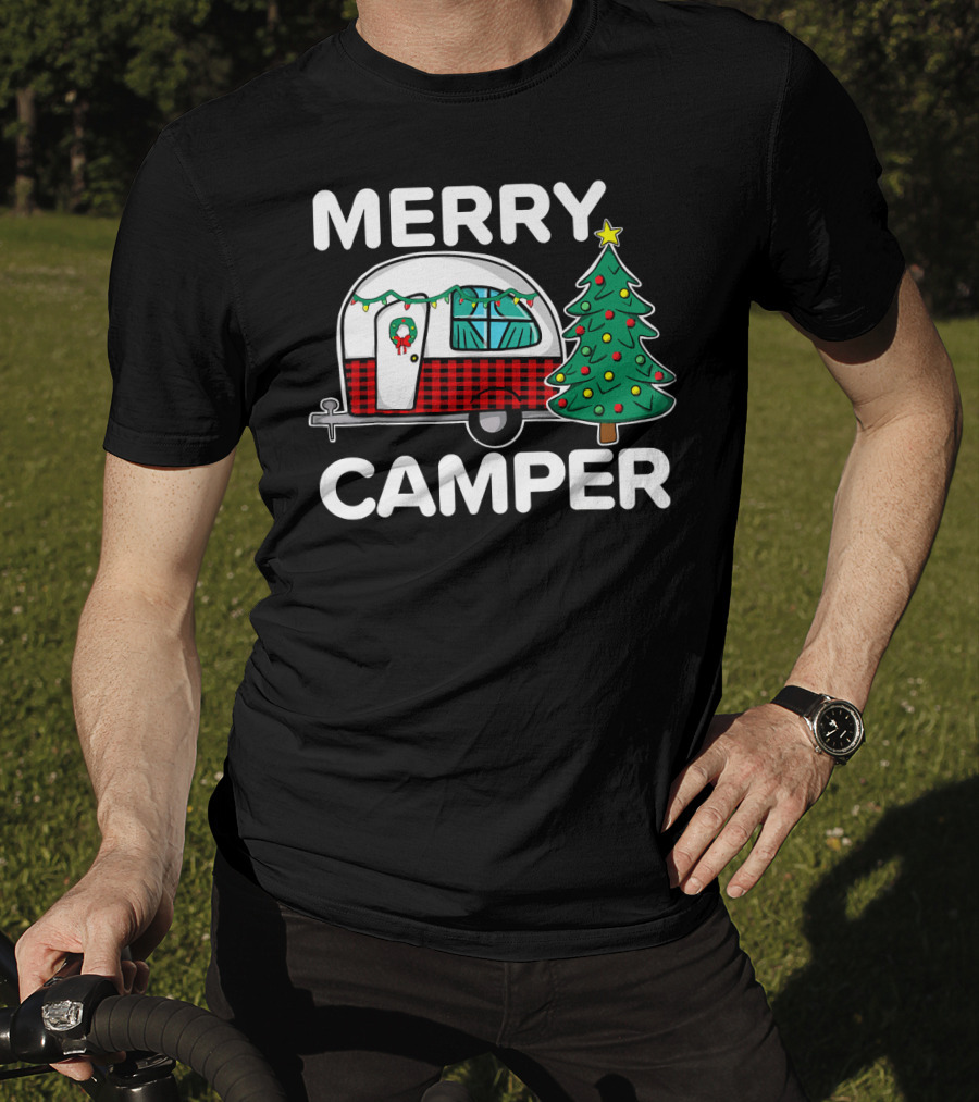 Merry Camper Vintage Camper Christmas Tree Retro Holiday Decor T-Shirt