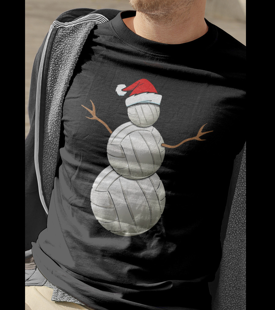 Snowman Volleyball Santa Hat Funny Christmas Balls T-Shirt