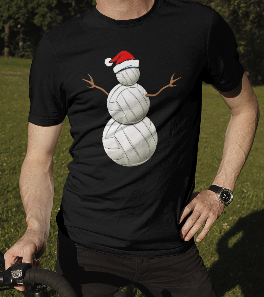 Snowman Volleyball Santa Hat Funny Christmas Balls T-Shirt
