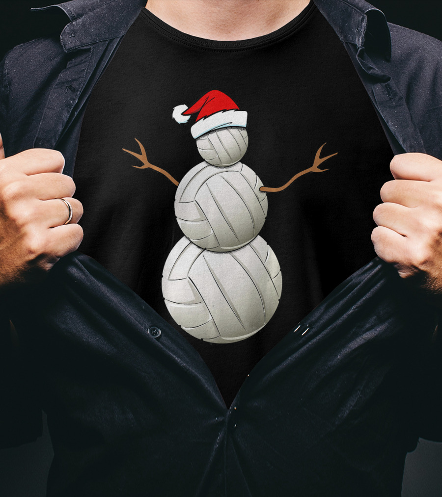 Snowman Volleyball Santa Hat Funny Christmas Balls T-Shirt