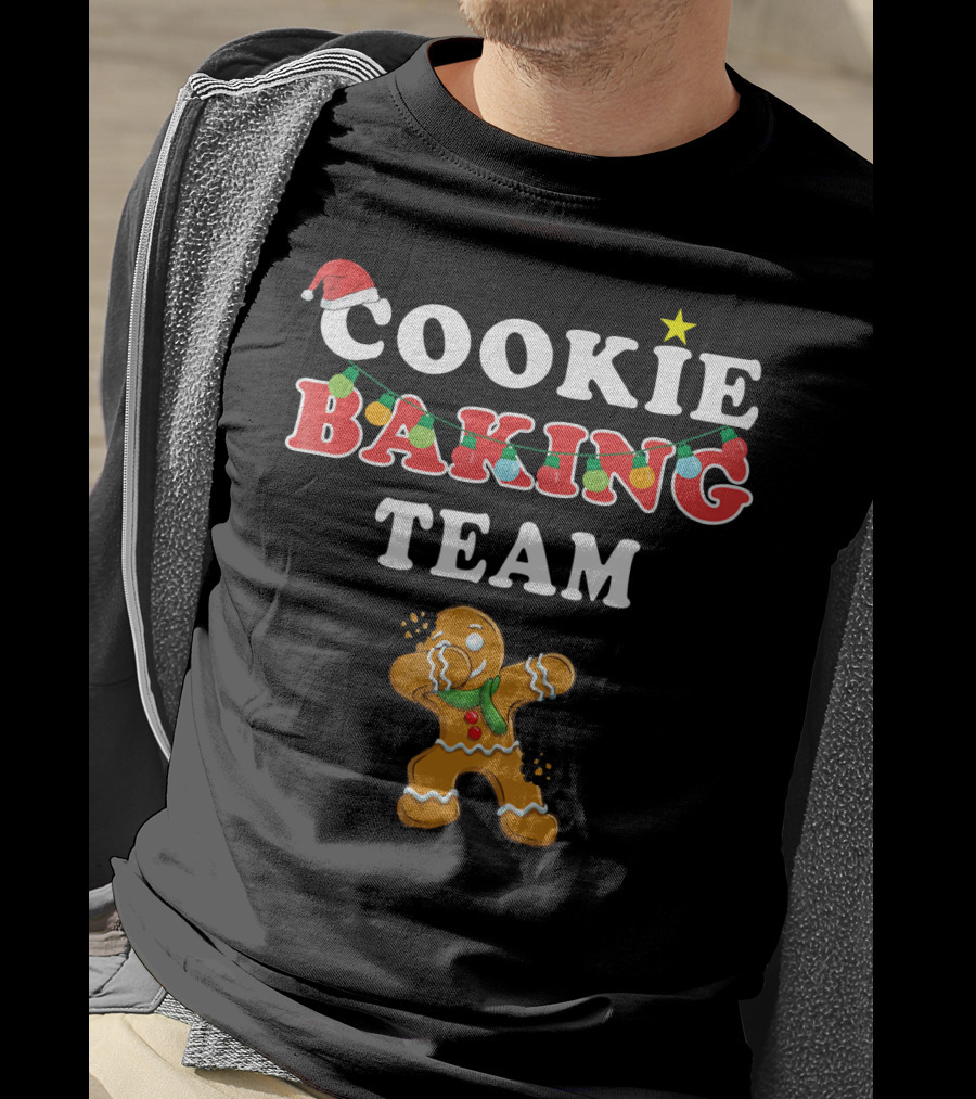 Cookie Baking Team Christmas Gingerbread Santa Lights Holiday T-Shirt