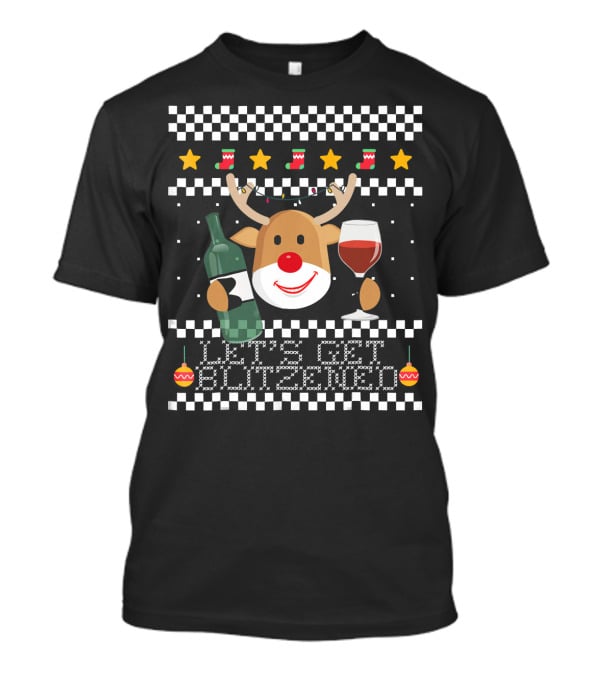 Lets Get Blitzened Reindeer With Wine And Bottle For Christmas T-Shirt