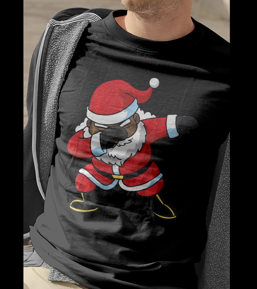 Christmas Dabbing Black Santa Claus Gesture T-Shirt