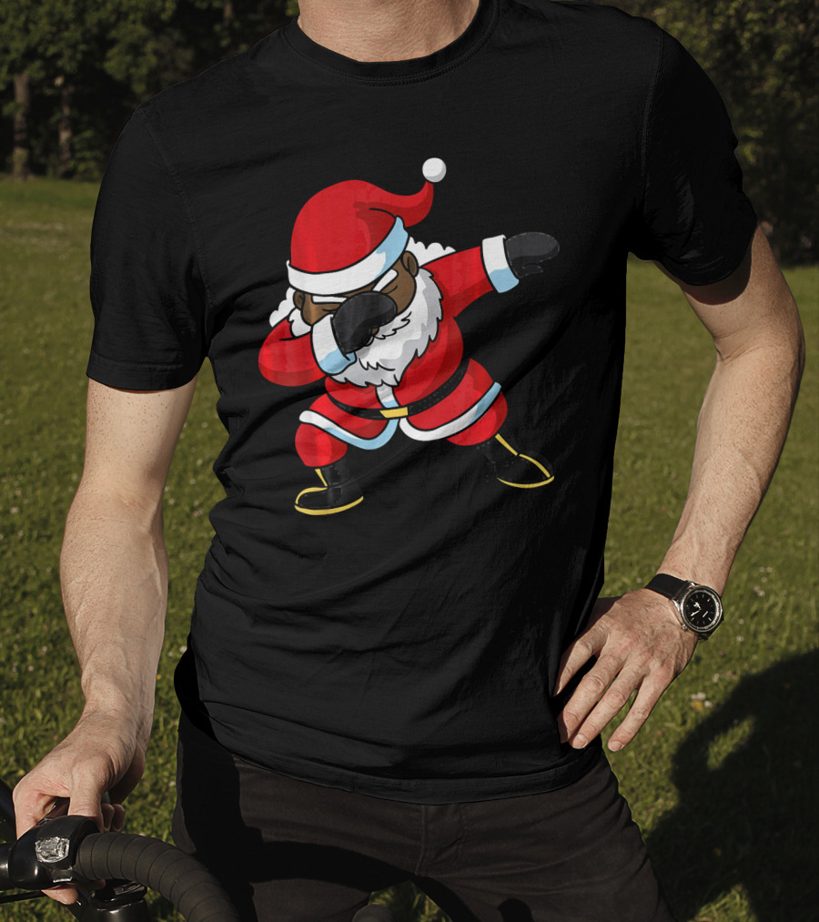 Christmas Dabbing Black Santa Claus Gesture T-Shirt