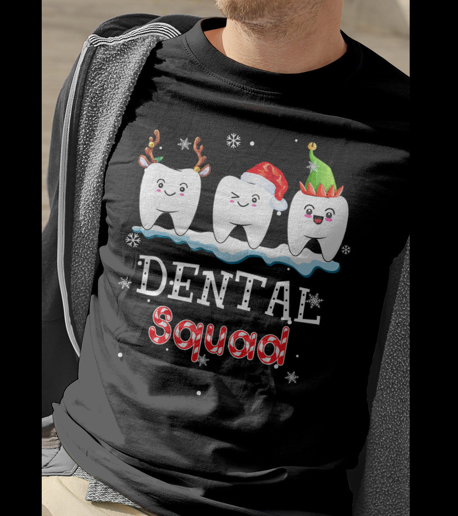 Christmas Dental Squad Hygienist Dentist Festive Teeth Reindeer Santa Elf T-Shirt