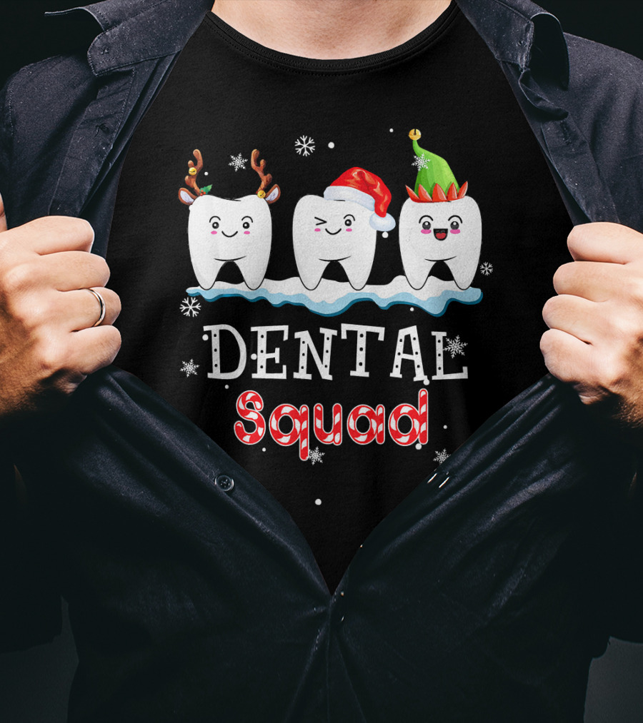 Christmas Dental Squad Hygienist Dentist Festive Teeth Reindeer Santa Elf T-Shirt
