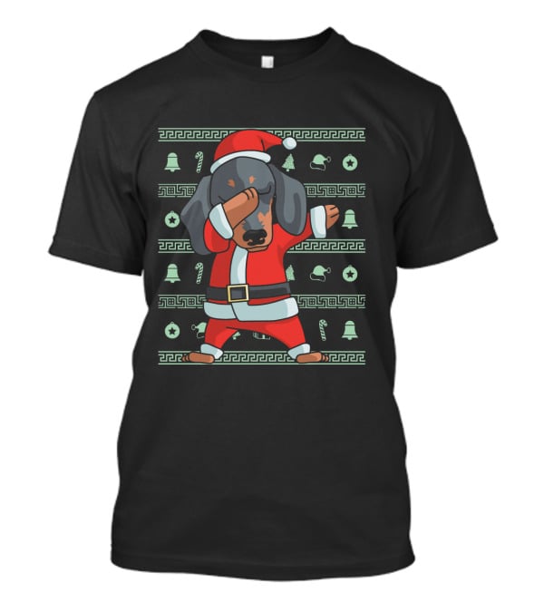 Dabbing Dachshund Santa Funny Christmas Holiday T-Shirt