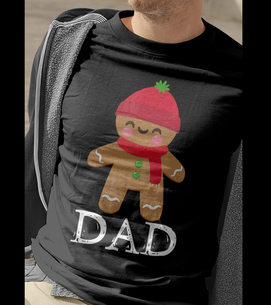 Gingerbread Dad Christmas Matching Pajama Festive Holiday Red Hat Scarf T-Shirt