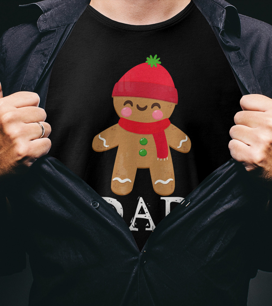 Gingerbread Dad Christmas Matching Pajama Festive Holiday Red Hat Scarf T-Shirt