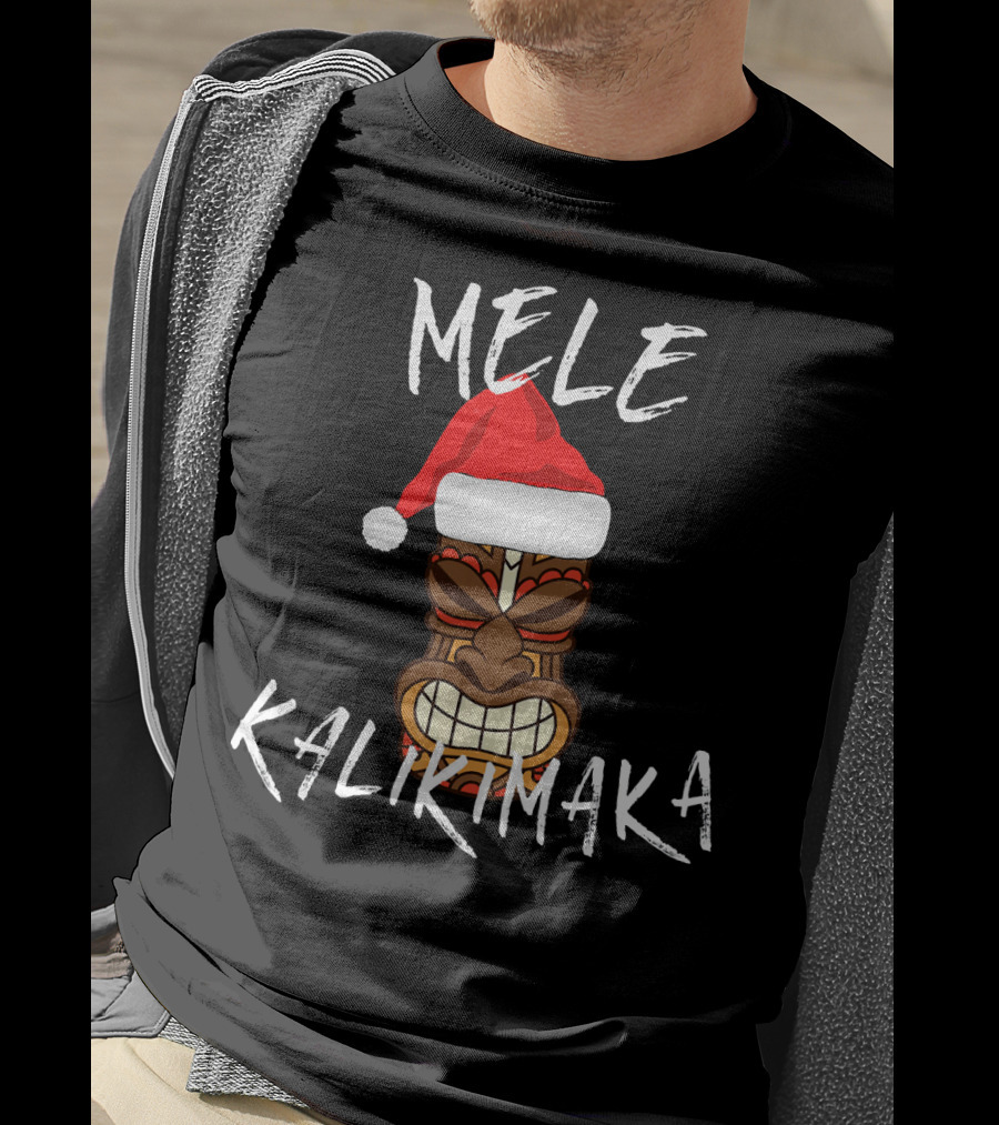 Mele Kalikimaka Tiki Santa Hat Merry Christmas Haw T-Shirt