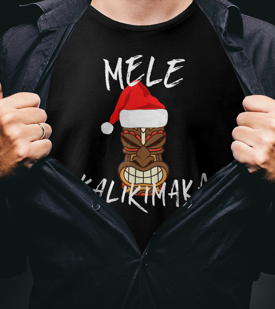 Mele Kalikimaka Tiki Santa Hat Merry Christmas Haw T-Shirt