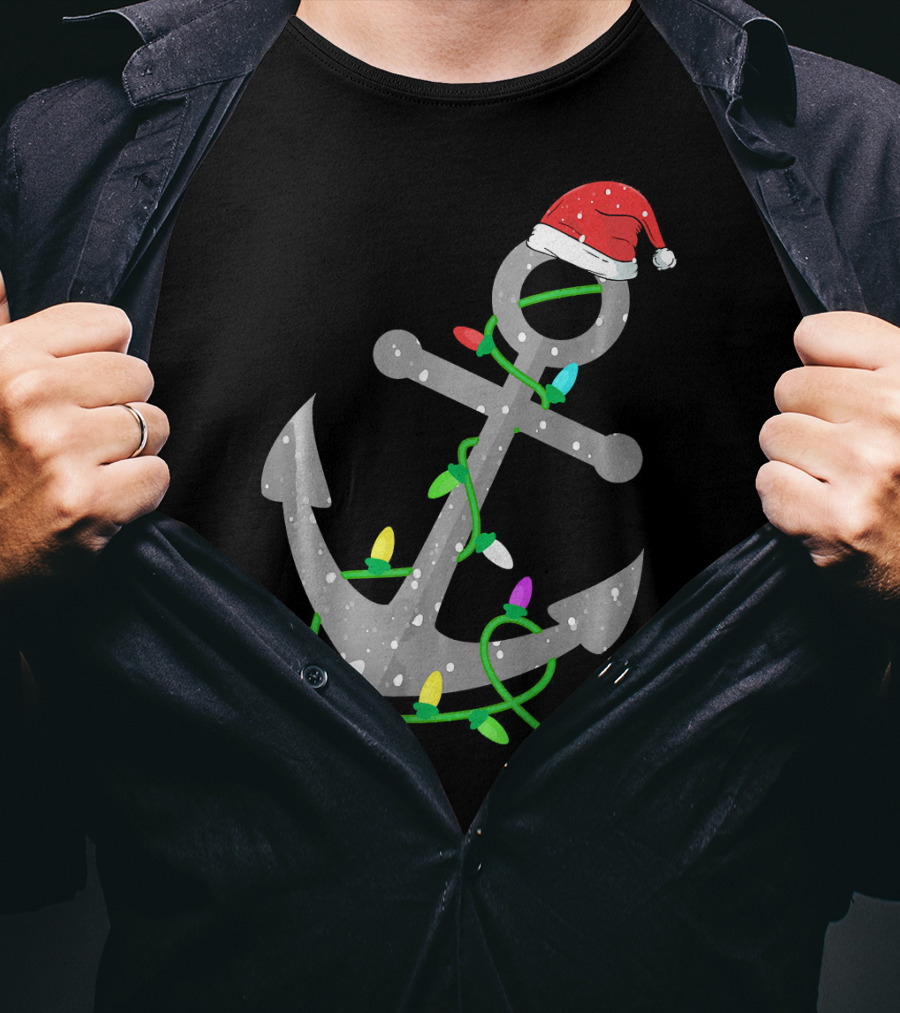 Merry Captain Santa Anchor With Christmas Lights T-Shirt