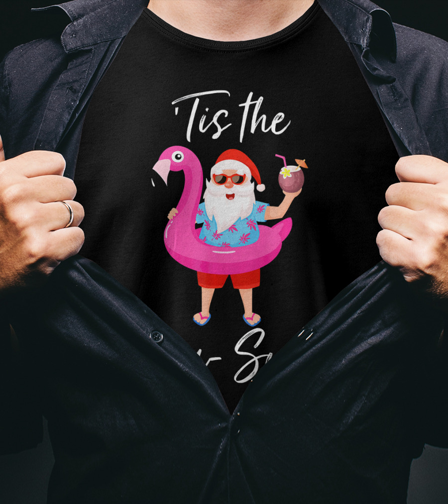 Tis The Sea-Sun Santa Claus Flamingo Float T-Shirt