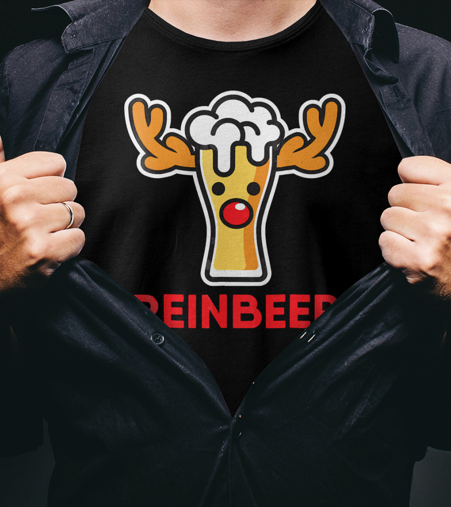 Rein Beer Reindeer With Antlers And Foamy Beer Head T-Shirt