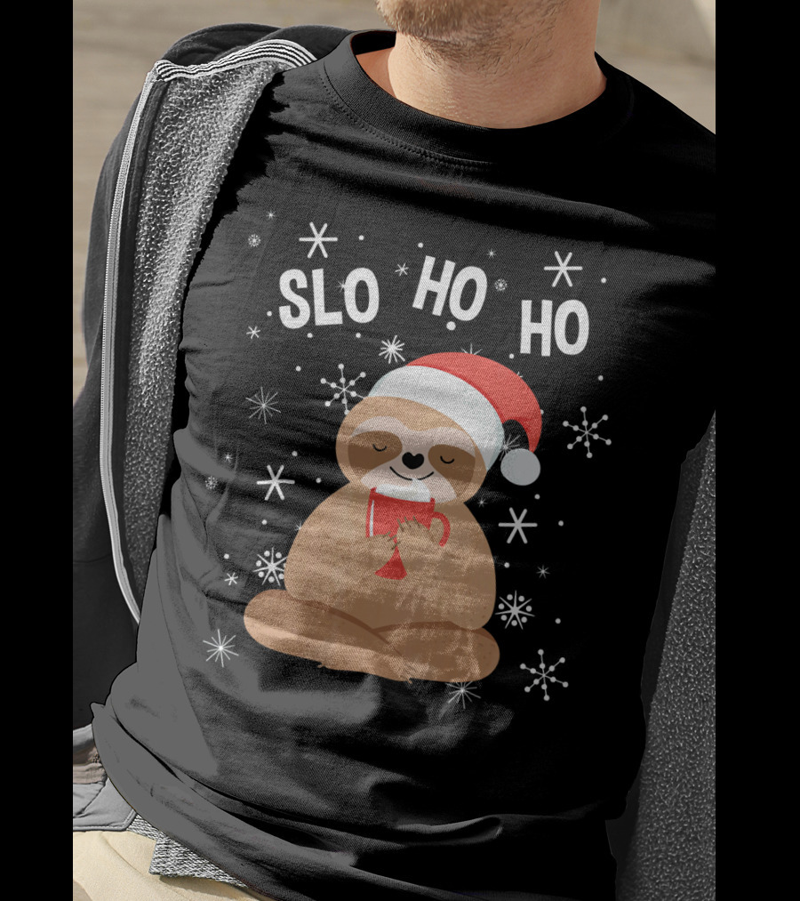 Slo Ho Ho Merry Slothmas Christmas Sloth Santa Hat T-Shirt