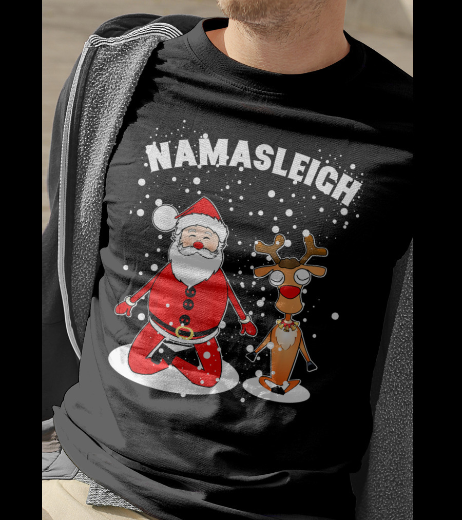 NamaSleigh Funny Christmas Yoga Santa And Reindeer Meditation T-Shirt