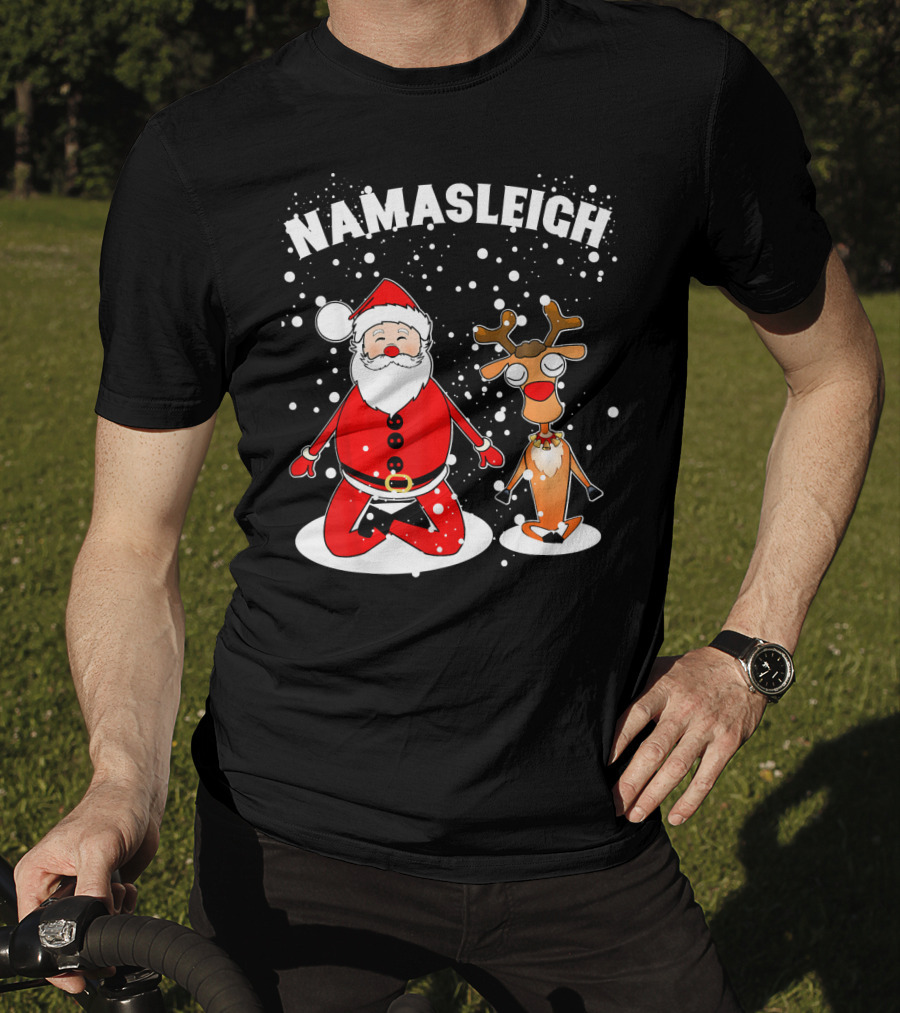 NamaSleigh Funny Christmas Yoga Santa And Reindeer Meditation T-Shirt