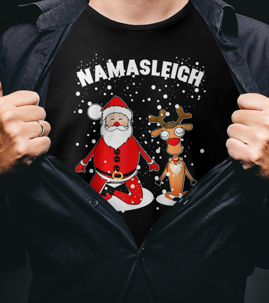 NamaSleigh Funny Christmas Yoga Santa And Reindeer Meditation T-Shirt