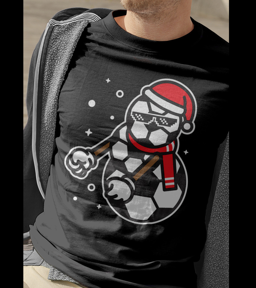 Soccer Player Snowman Funny Boy Girl Christmas Cool Santa Hat Pixel Glasses T-Shirt