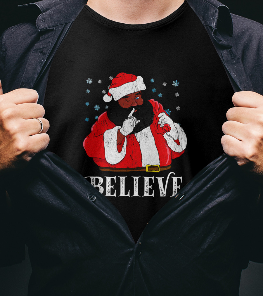 Believe Santa African Christmas Snowflakes T-Shirt
