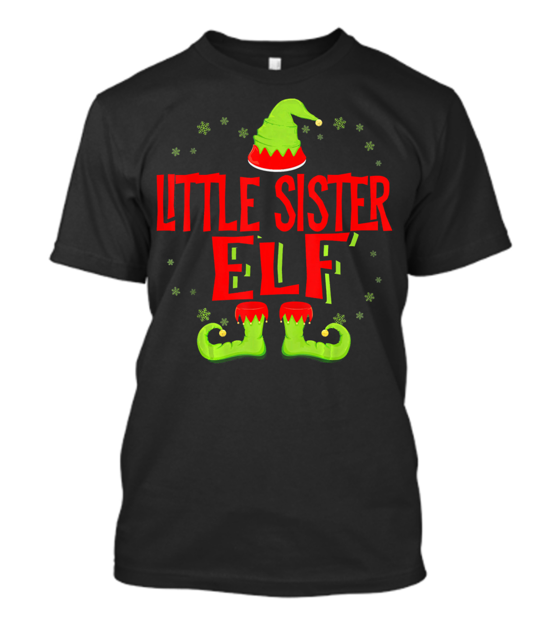 Little Sister Elf Christmas Hat And Shoes T-Shirt