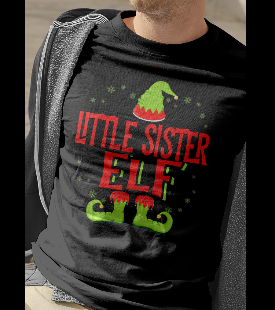 Little Sister Elf Christmas Hat And Shoes T-Shirt