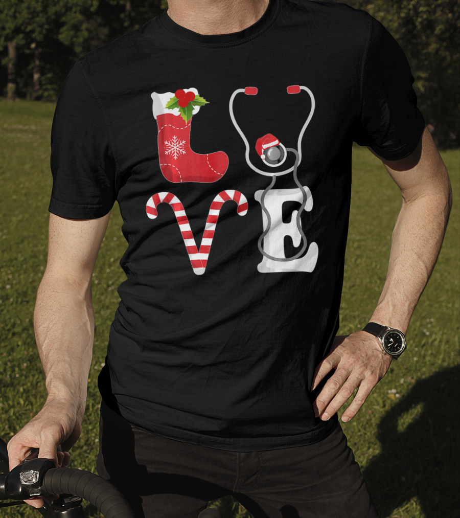 Christmas Nurse Love Santa Stethoscope T-Shirt