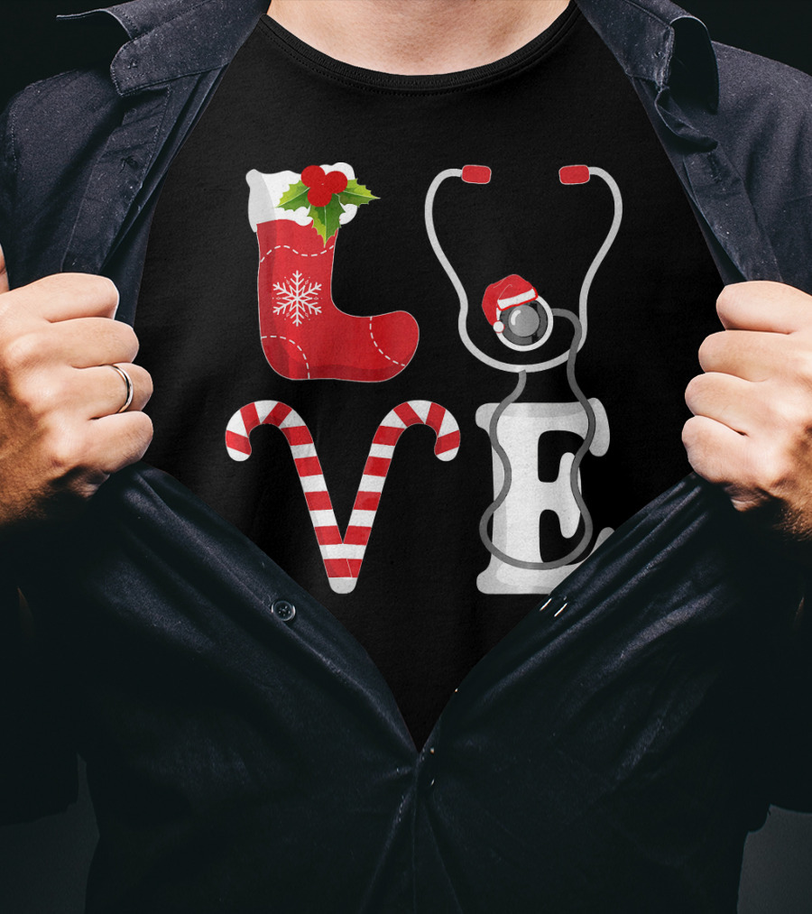 Christmas Nurse Love Santa Stethoscope T-Shirt