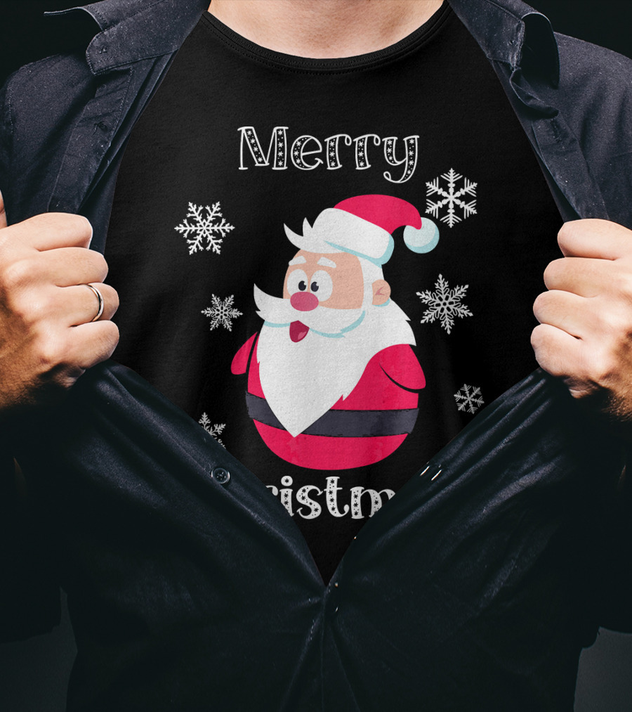 Merry Christmas Santa Claus Cute Snowflakes T-Shirt