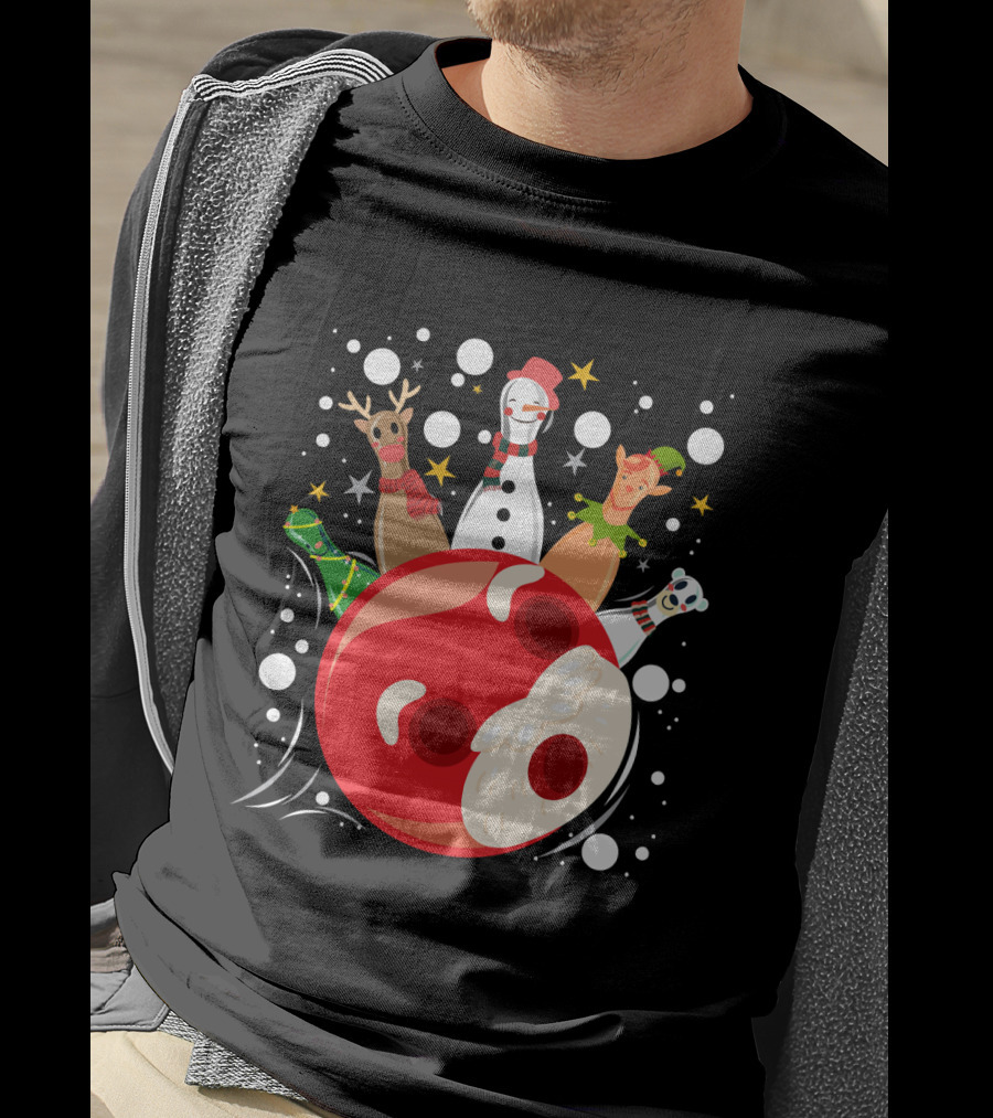Bowling Pin Christmas Snowman Reindeer Elf Funny Bowler T-Shirt