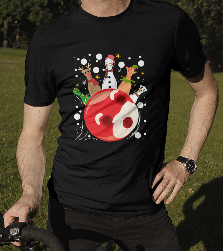 Bowling Pin Christmas Snowman Reindeer Elf Funny Bowler T-Shirt