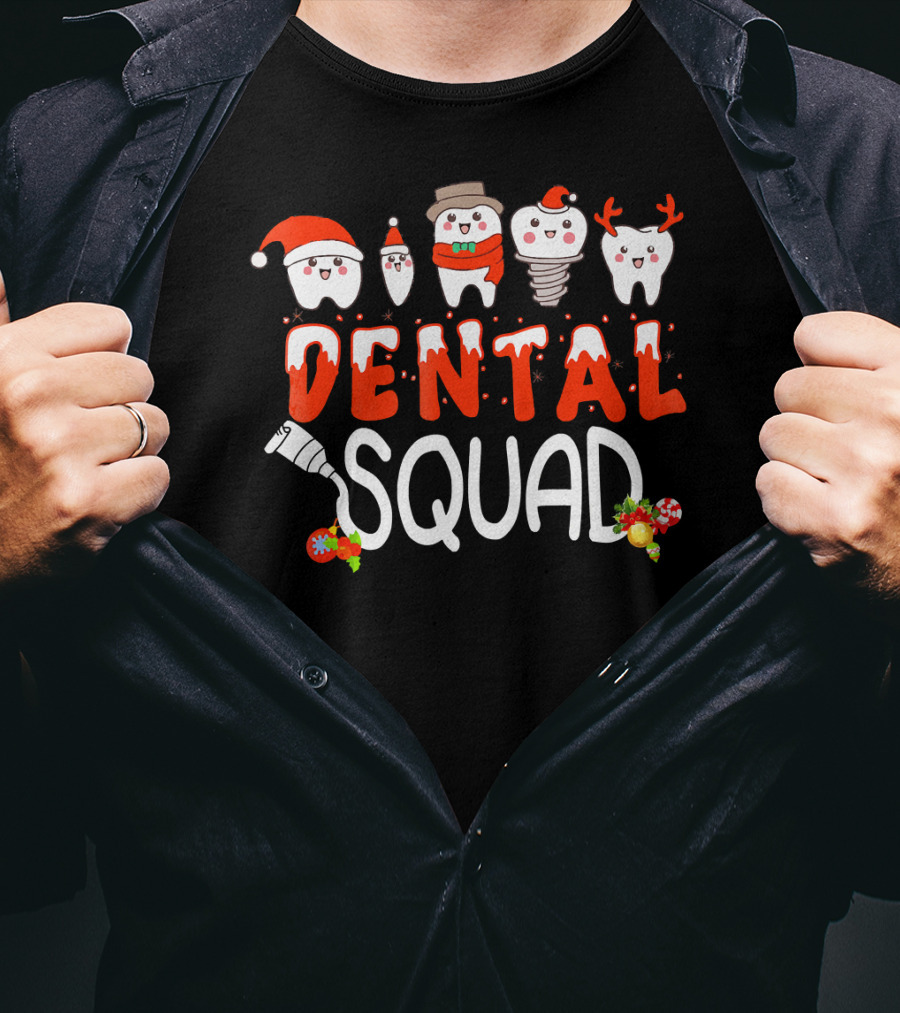 Dental Squad Tooth Christmas Santa Reindeer Festive Dent T-Shirt