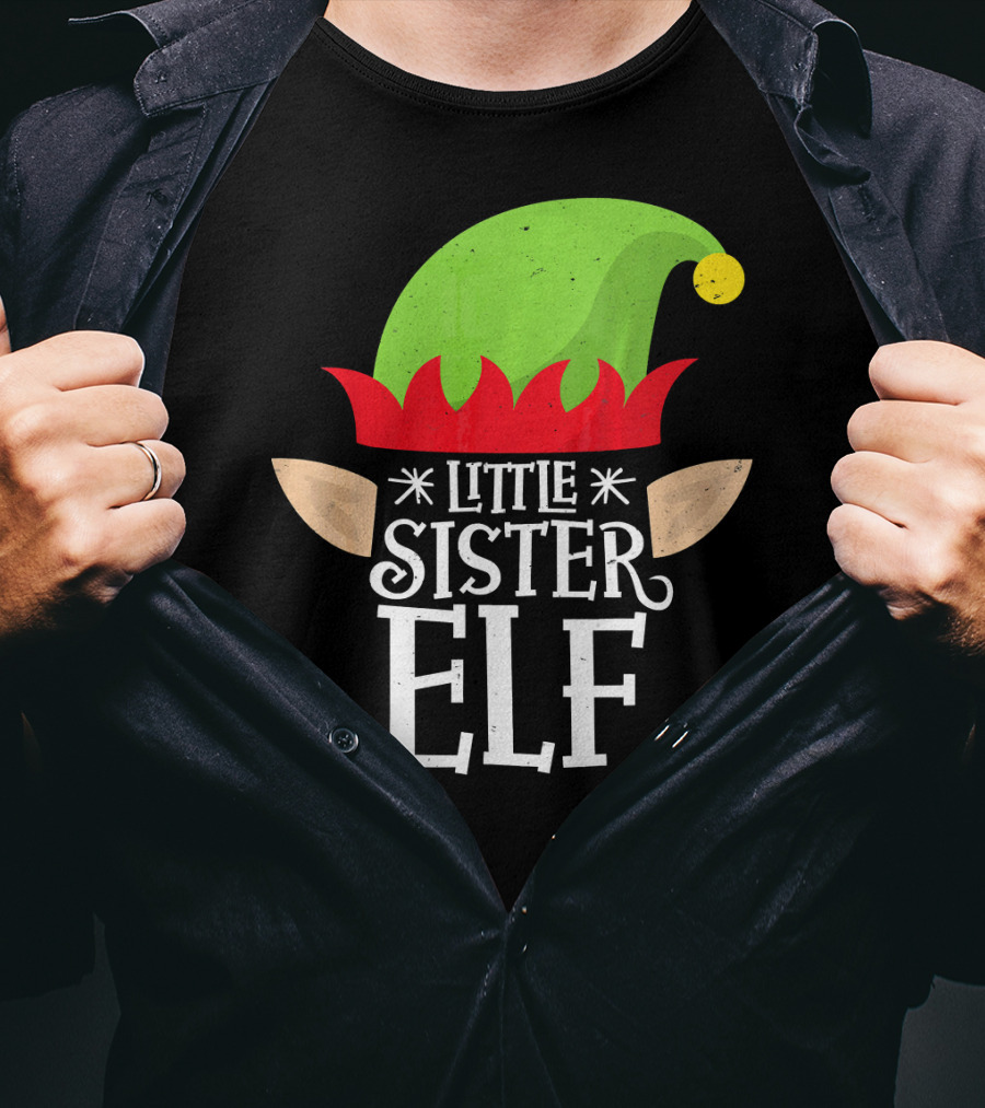 Little Sister Elf Santa Hat Ears Christmas Helper T-Shirt