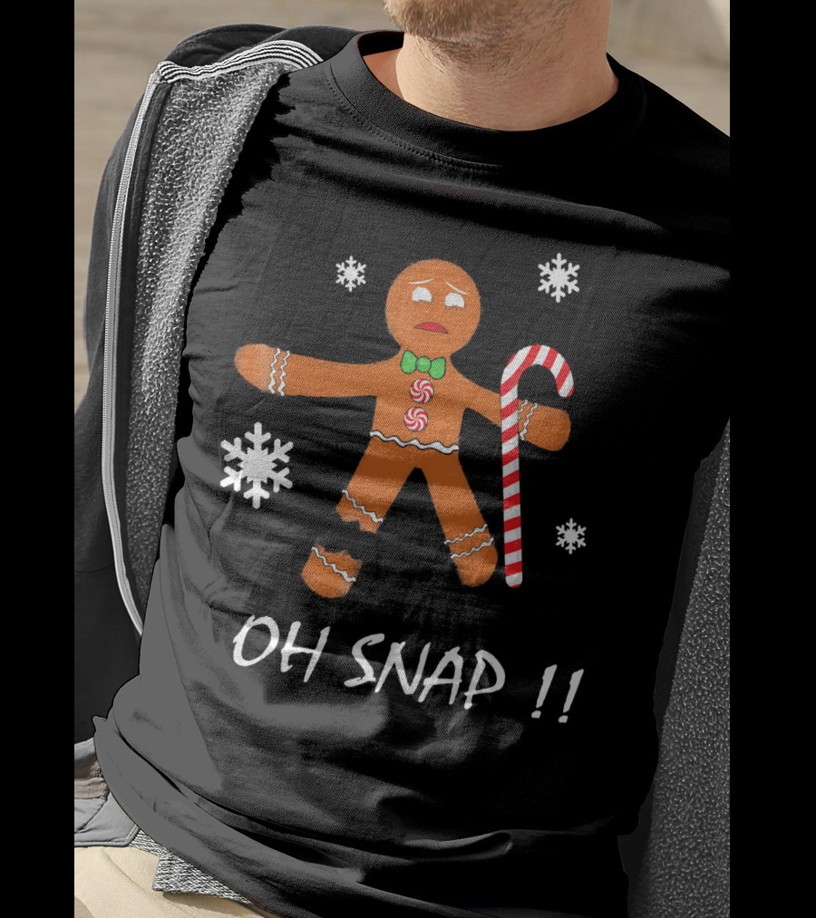 Oh Snap Gingerbread Man Cookie Snowflakes Candy Cane T-Shirt