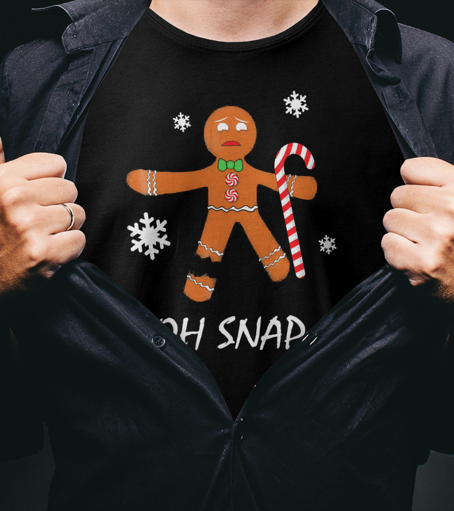 Oh Snap Gingerbread Man Cookie Snowflakes Candy Cane T-Shirt