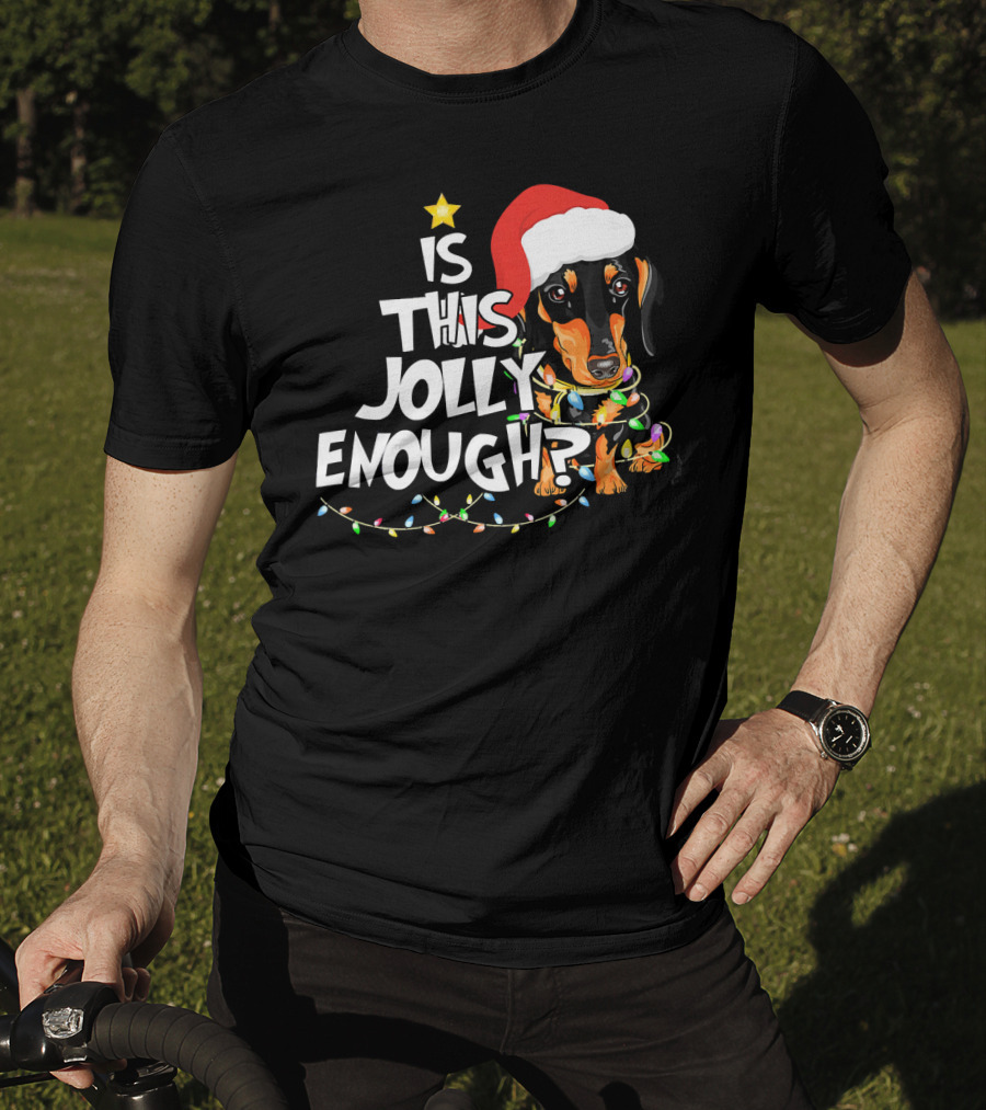 Is This Jolly Enough Christmas Dachshund With Santa Hat And Lights T-Shirt