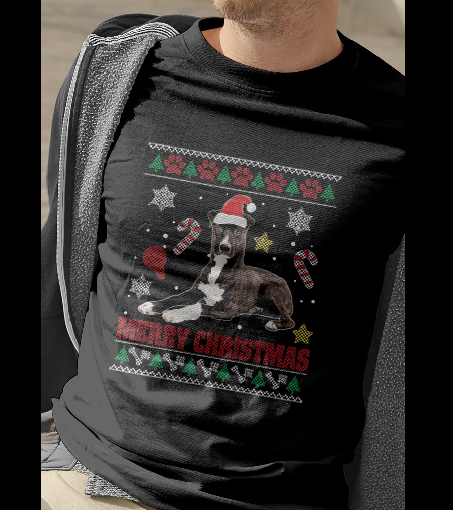 Merry Christmas Mountain Cur Dog Santa Hat Ugly T-Shirt