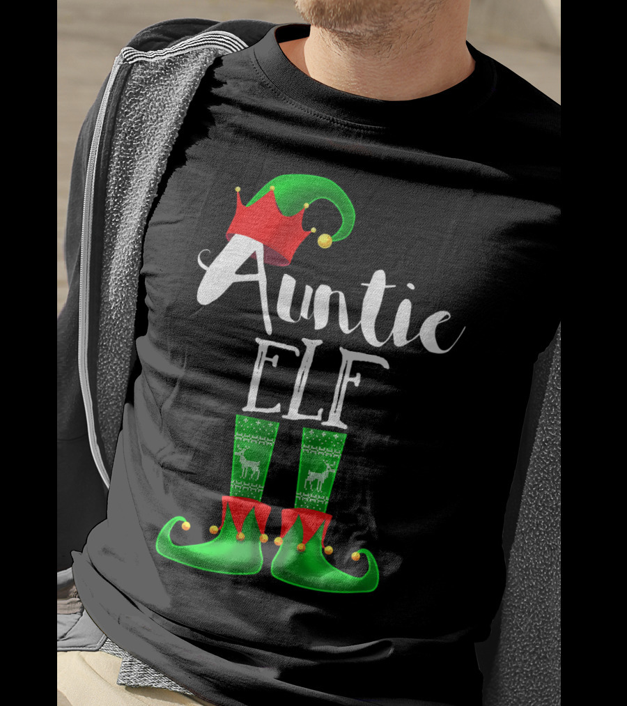 Auntie Elf Matching Family Christmas Socks And Hat T-Shirt