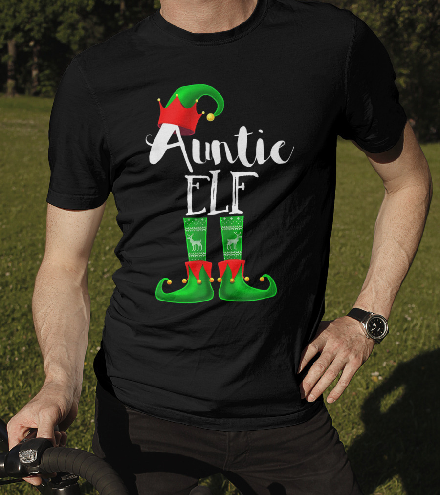 Auntie Elf Matching Family Christmas Socks And Hat T-Shirt