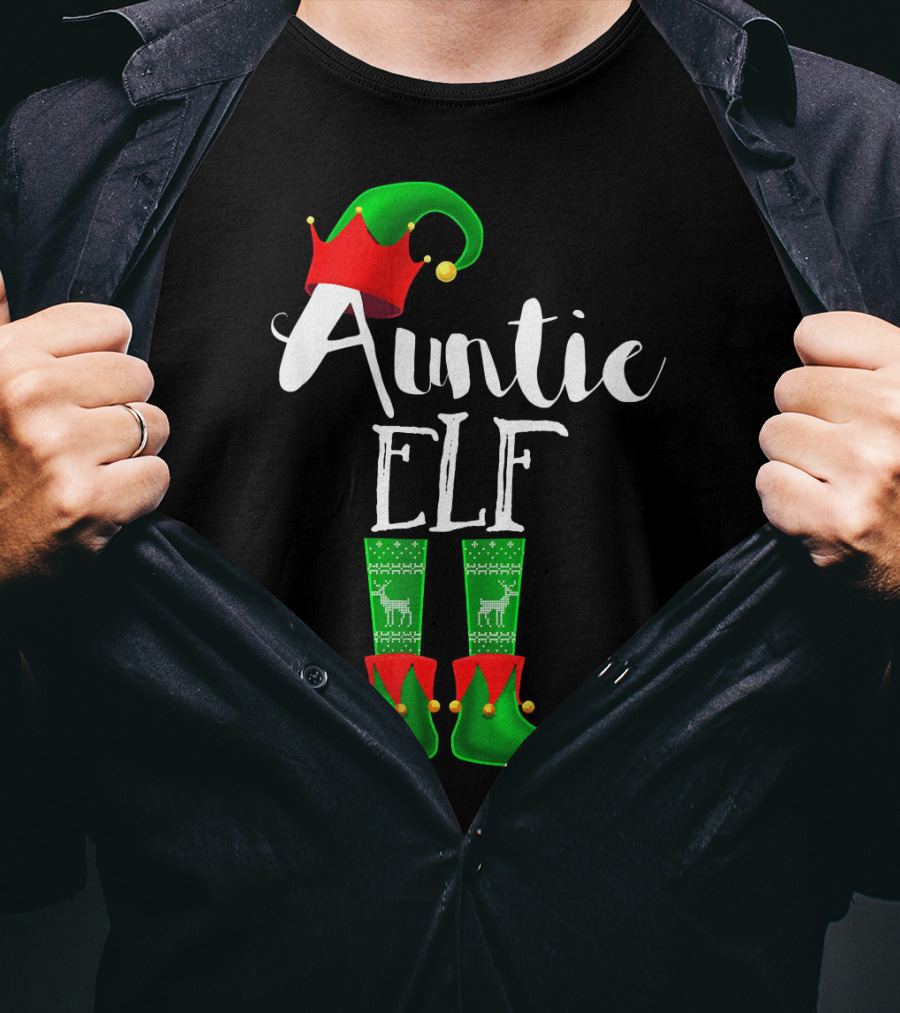 Auntie Elf Matching Family Christmas Socks And Hat T-Shirt
