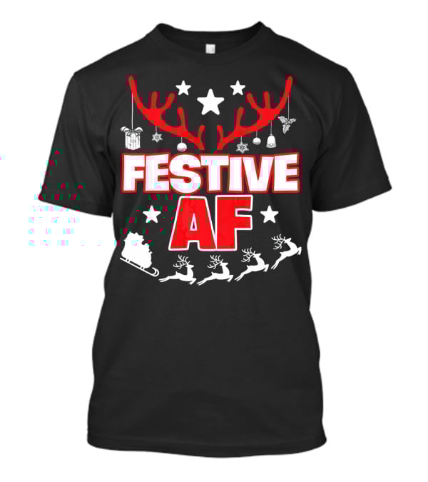 Festive AF Antlers Reindeer Stars Christmas Sled T-Shirt