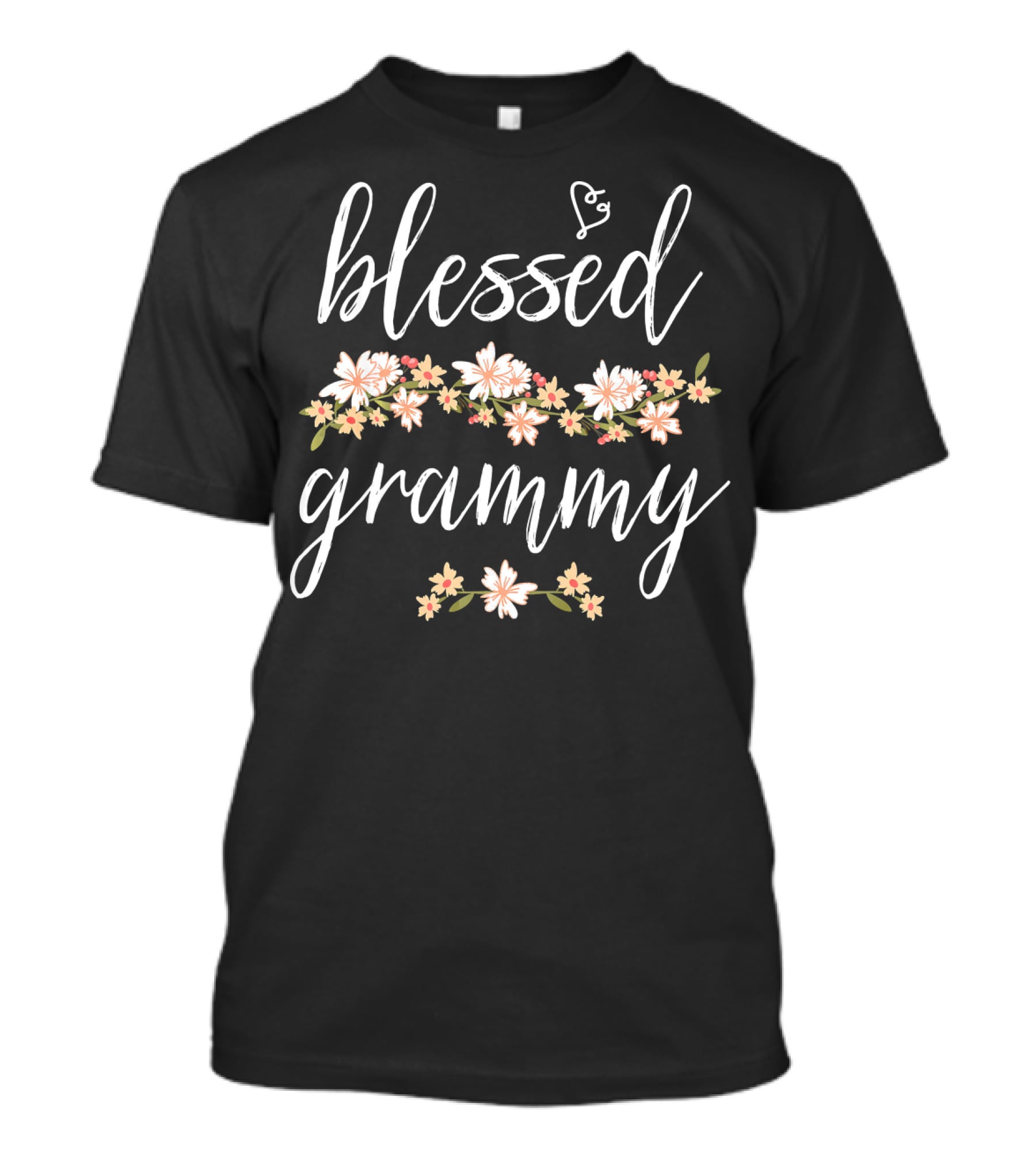Blessed Grammy Floral Design White Script T-Shirt