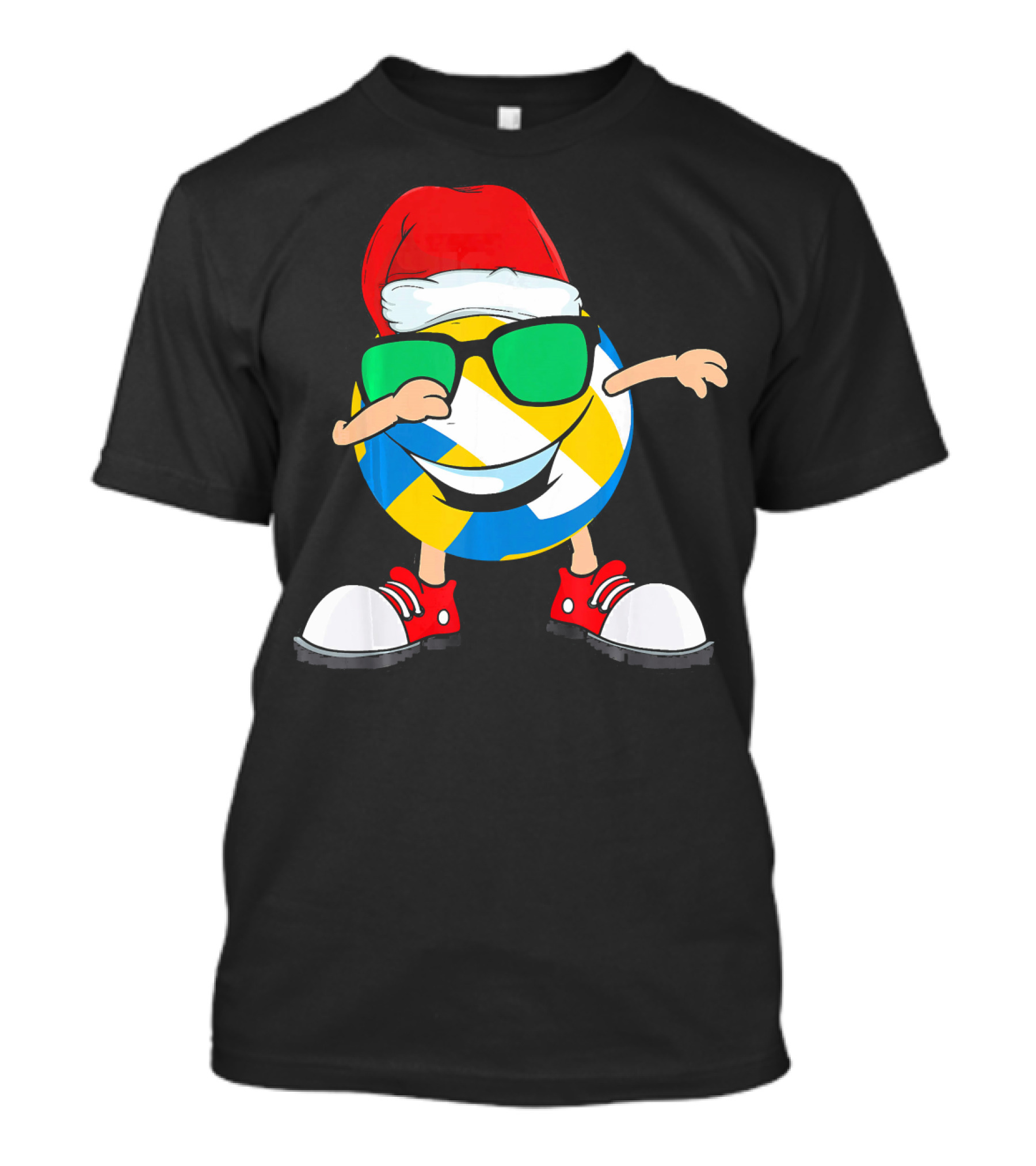 Dabbing Smiling Volleyball Santa Hat With Sunglasses And Shoes T-Shirt