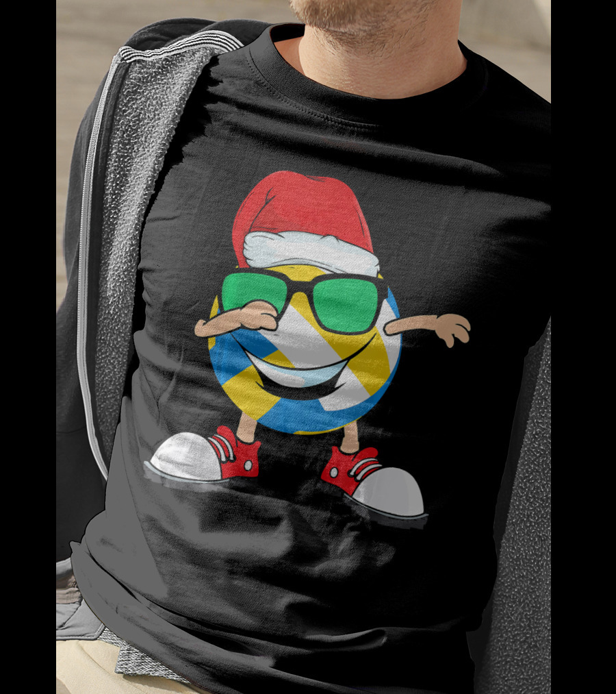 Dabbing Smiling Volleyball Santa Hat With Sunglasses And Shoes T-Shirt