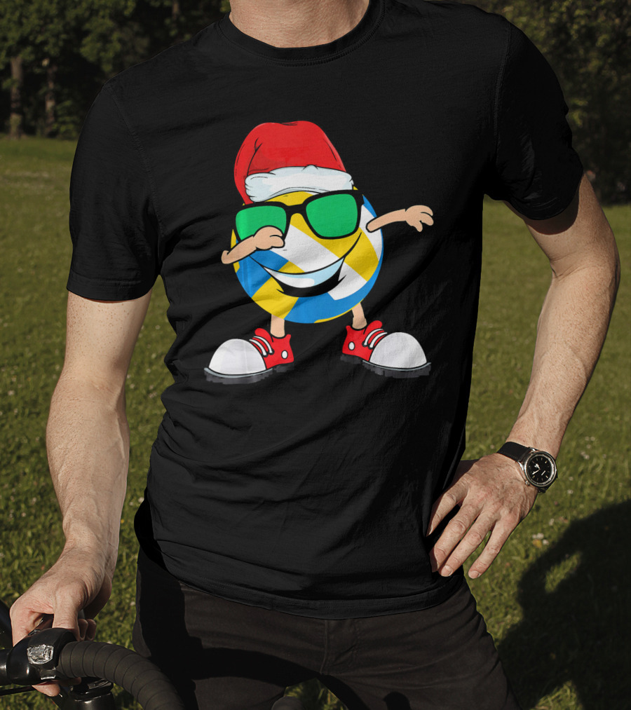 Dabbing Smiling Volleyball Santa Hat With Sunglasses And Shoes T-Shirt